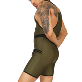 Olive green gigo boxing athletic singlet with black trim and reinforced seams for enhanced durability