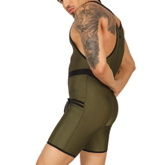 Olive green gigo boxing athletic singlet with black trim and reinforced seams for enhanced durability