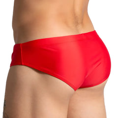 Bright red gigo brazilian swim brief with sleek design and smooth shiny fabric finish