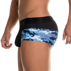 Gigo camo black trunk blue and black camouflage athletic briefs with mesh waistband for sporty comfort