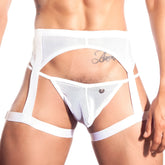 White mesh harness-style briefs with wide straps and central clasp from gigo candle white garter mesh jock strap underwear size m