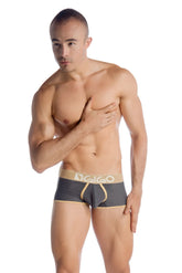 Dark gray gigo capriati short boxer underwear with gold trim and logo on waistband size s