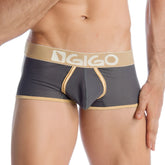 Gray mesh briefs with gold trim and beige waistband featuring gigo logo short boxer underwear size s