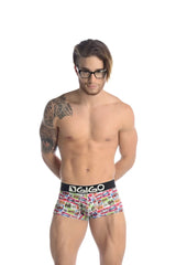 Men’s gigo cartoons short boxer underwear in size l with colorful retro comic print and black elastic waistband