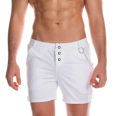 Gigo casual white men’s shorts with three silver buttons and a side chain detail for stylish casual wear