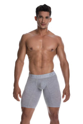 Gray heathered men’s boxer briefs gigo cautious grey with subtle elastic waistband size l front view