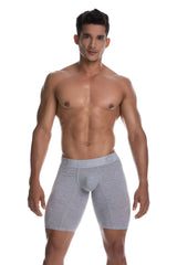 Gray heathered men’s boxer briefs gigo cautious grey with subtle elastic waistband size l front view