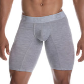 Gray heathered men’s long boxer underwear with elastic ngico waistband gigo cautious grey size L