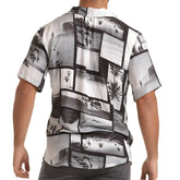 Gigo Charles shirt short-sleeved hawaiian shirt with black and white beach scene collage and bold patchwork design