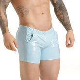 Light blue glossy latex gigo charol blue hotshorts with a sleek, form-fitting design for a stylish look