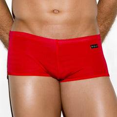 Gigo classic red form-fitting men’s briefs with subtle textured pattern and black brand tag on waistband size M