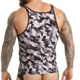 Gray and black camouflage patterned gigo combat gray tank top with a sleek fitted design for active wear