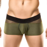 Olive green mesh briefs with black elastic waistband from gigo combo green boxer underwear g02177 size s displayed front side