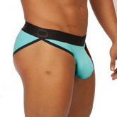 Turquoise and black gigo cool blue brief athletic briefs with supportive contoured design for active wear
