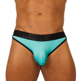 Turquoise mesh gigo cool blue brief with black elastic waistband and trim for breathable comfort