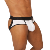Gigo cool white jock thong athletic briefs in white and black with supportive contoured design for active wear