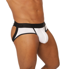 Gigo cool white jock thong athletic briefs in white and black with supportive contoured design for active wear