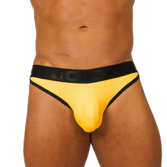 Bright yellow gigo cool yellow brief athletic briefs with black trim and branded waistband for active wear