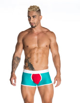 Teal and red athletic briefs with white trim gigo custok blue short boxer underwear size l shown from the back
