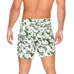 Gigo dynasty green short swim trunks with green and white floral pattern perfect for beachwear