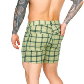 Gigo Dynasty olive short light green plaid tailored shorts with black stripes ideal for casual summer wear