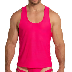 Bright pink mesh tank top from Gigo Energetic Fucshia tank with breathable fabric perfect for active wear