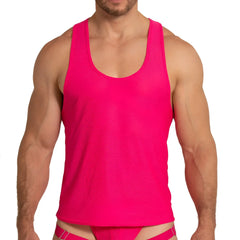 Bright pink mesh tank top from Gigo Energetic Fucshia tank with breathable fabric perfect for active wear