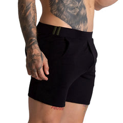 Black textured gigo f fetish green short with ribbed waistband and side pockets for casual wear