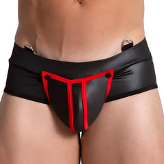 Gigo F Fetish red brief black and red faux leather with bold angular design and contrasting red trim on front panel