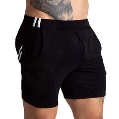 Black gigo f fetish white short athletic shorts with textured fabric and white striped waistband and side pockets