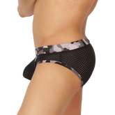 Black and gray camouflage mesh briefs with perforated design by gigo feeling black for breathable comfort