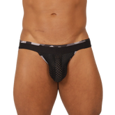 Black mesh briefs with a gray and white striped waistband from gigo feeling black jockstrap collection