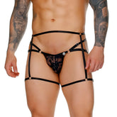 Black lace thong with adjustable straps and metallic hardware from gigo female black jockstrap gelbert belt
