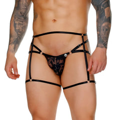 Black lace thong with adjustable straps and metallic hardware from gigo female black jockstrap gelbert belt