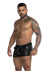 Black patent leather gigo fetish curved hem piping double zipper shorts with elastic g&t waistband size s
