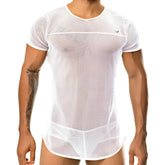 White mesh men’s short sleeved v neck top with reinforced trim gigo fire white size xl