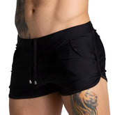 Gigo flashing black beachwear athletic shorts with drawstring waistband side pockets and subtle stitching details
