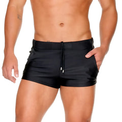Black swim trunks with drawstring waistband and side pockets from Gigo Forever black beachwear