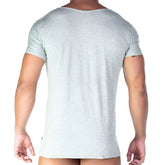 A heather gray Gigo Forever Gray tshirt with short sleeves, rounded neckline, and subtle fabric texture