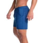 Blue gigo formal jean short athletic shorts with fitted waistband and two front pockets for active wear