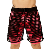 Gigo fresh fuchsia short black mesh shorts with vibrant pink inner lining and matching drawstring waistband