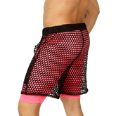 Pink and black mesh shorts with solid pink inner lining from gigo fresh fuchsia short collection