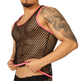 Black mesh tank top with vibrant pink trim by gigo fresh fuchsia tank for breathable stylish wear