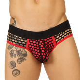 Gigo fresh red brief mesh briefs in black and red with bold polka dot pattern for stylish comfort