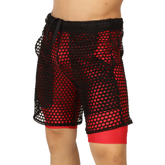 Black mesh shorts with red inner lining and drawstring waistband from Gigo Fresh Red Short collection