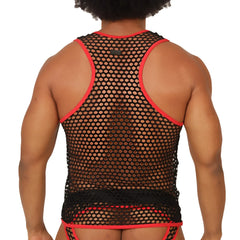 Black mesh tank top with red trim and matching thong from gigo fresh red tank lingerie set