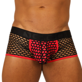 Black and red mesh briefs with bold pattern design from gigo fresh red trunk collection