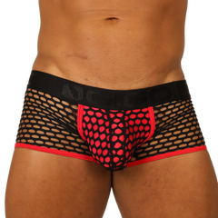 Black and red mesh briefs with bold pattern design from gigo fresh red trunk collection