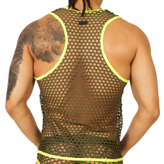 Neon yellow-trimmed olive green mesh tank top gigo fresh yellow tank with breathable fabric and vibrant accents