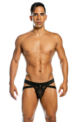 Gigo EASY BLACK Unterhose mit Jockstrap und Knopfleiste, G07206, Größe L